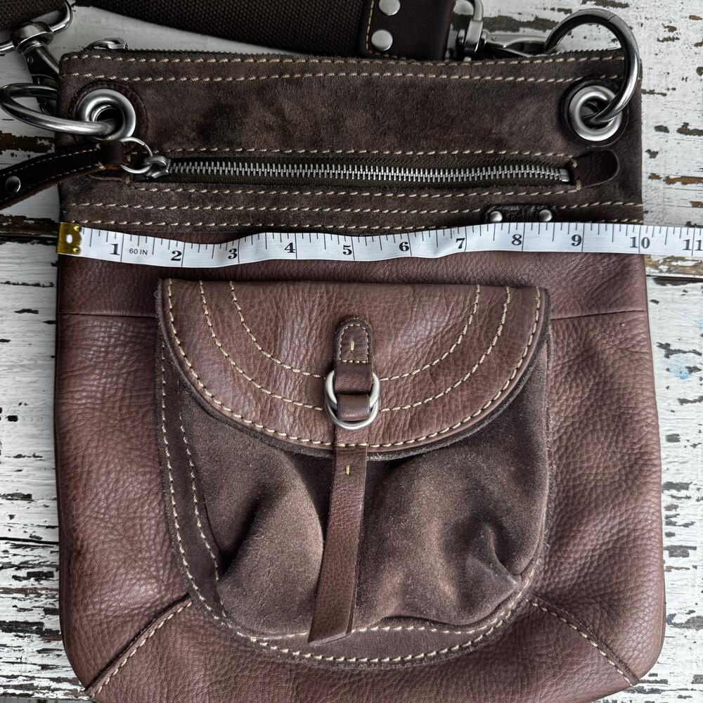 Vintage Fossil Crossbody Saddle Bag Brown Suede Leather Purse Boho Y2K 10x11.5” - Picture 4 of 12